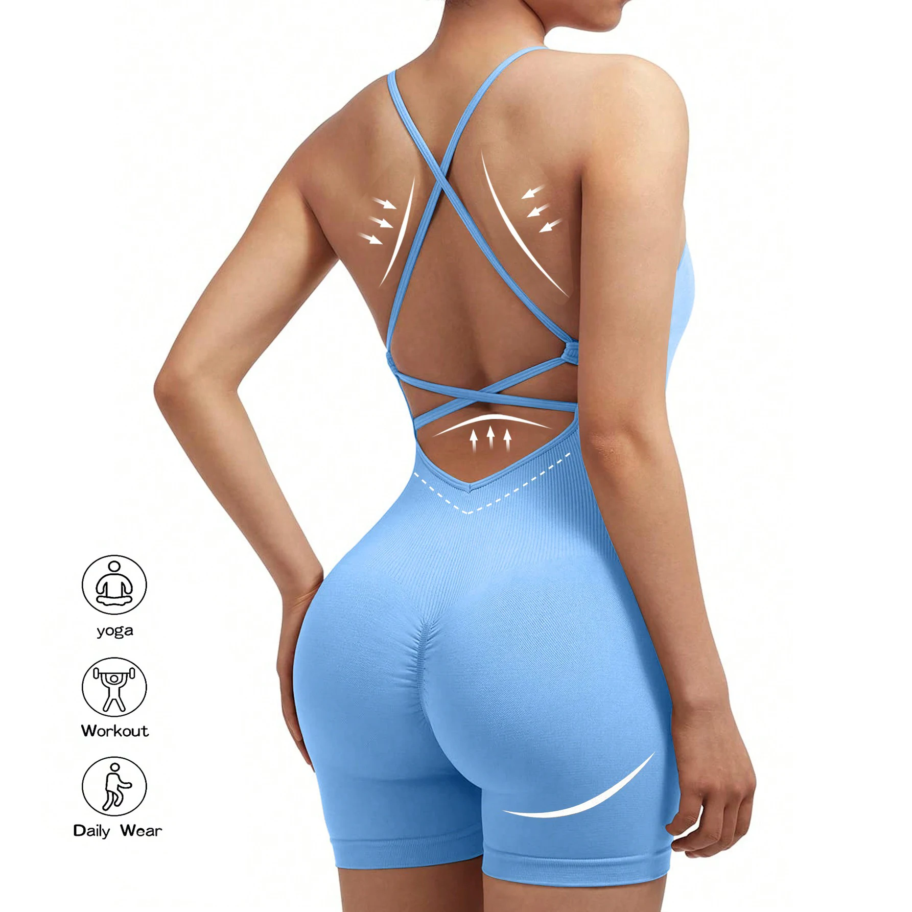 ZHUOHUA Yoga Sxy Criss Cross Backless Cami Sports Romper,Women's Jumpsuits Ribbed One Piece Workout Sleeveless Tank Top Shorts