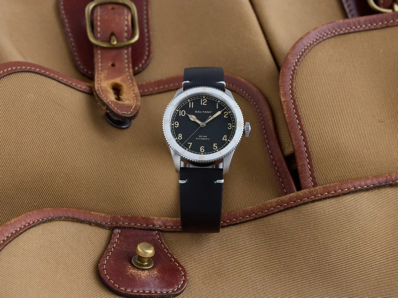 Baltany S2076 Herren-Automatikuhr, Khaki, Pilotenuhr, NH38, 38 mm, Retro-Militär-Luftfahrt-Fluguhr, leuchtende Keramiklünette, Alltagskleidung – Detail 10