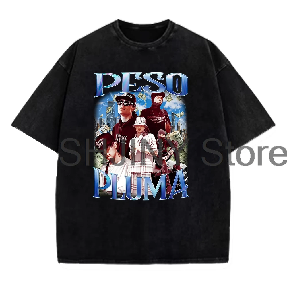 

Peso Pluma Vintage Tee Cotton Washed T-shirts Crewneck Short Sleeve Streetwear Women Men Hip Hop Clothes