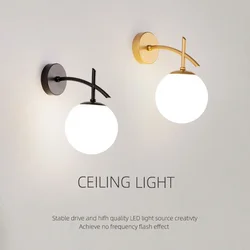 Modern Glass Wall Lamp Bedside Creativity Wall Light Simple Black Gold Sconce For Bedroom Background Hallway Night DecorLighting