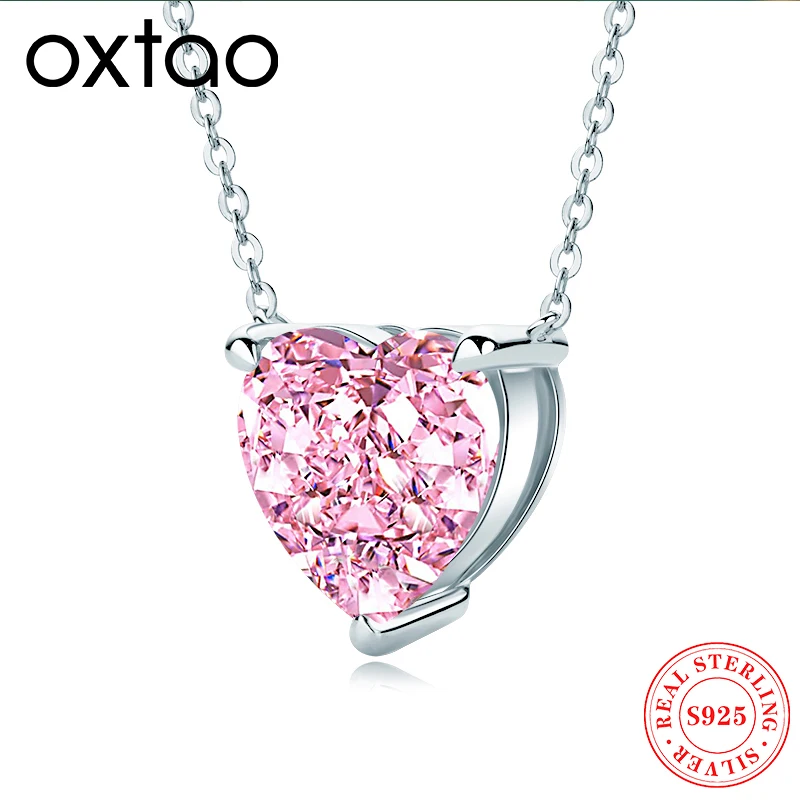 

OXTAO Elegant Heart Shaped Pendant Necklace Zirconia 925 Sterling Silver Lover's Necklace Holiday Fine Jewelry Gift for Women