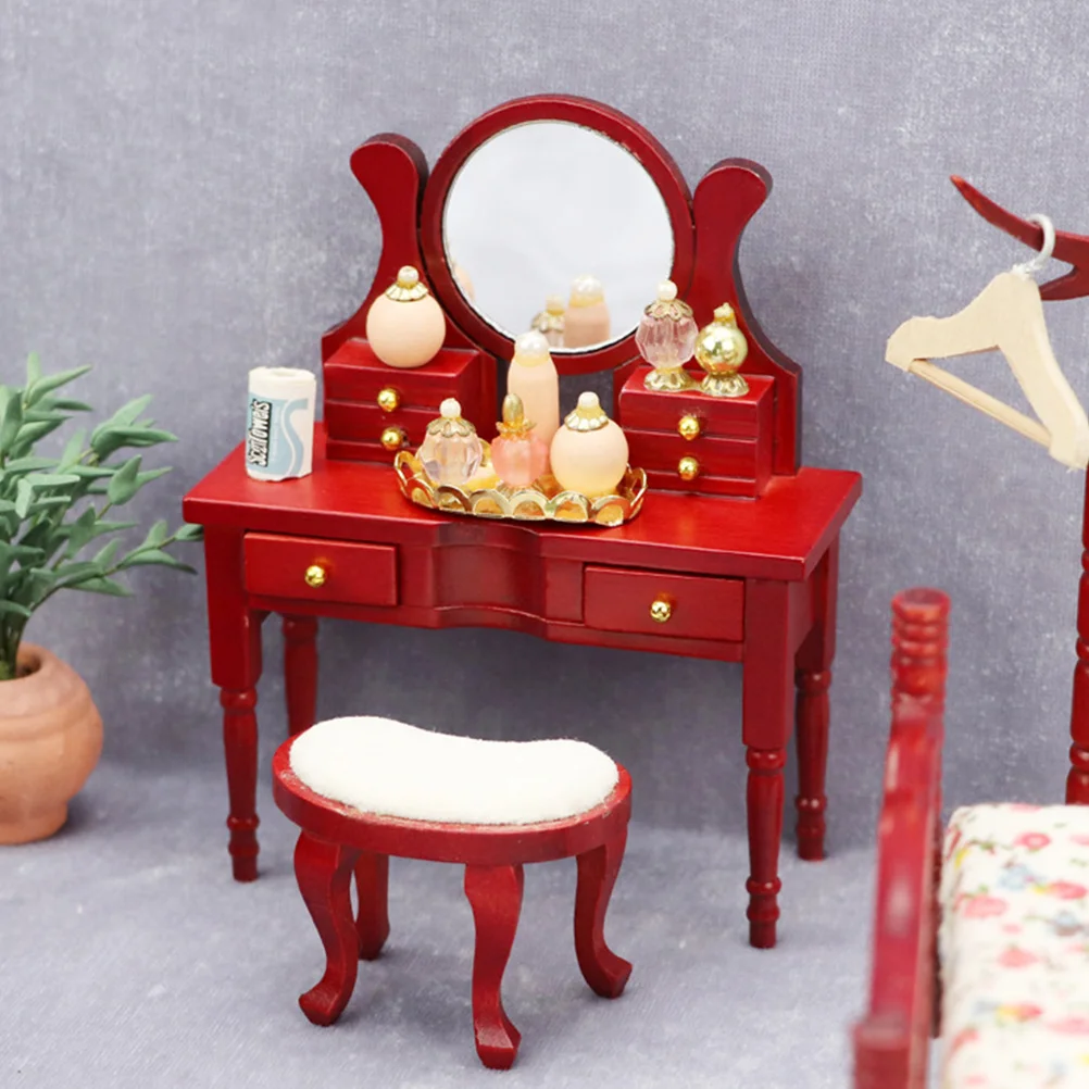 Dollhouse Dresser Dressers DIY Miniature Furniture Dressing Table with Minrror Model Birch Drawer Wooden Child