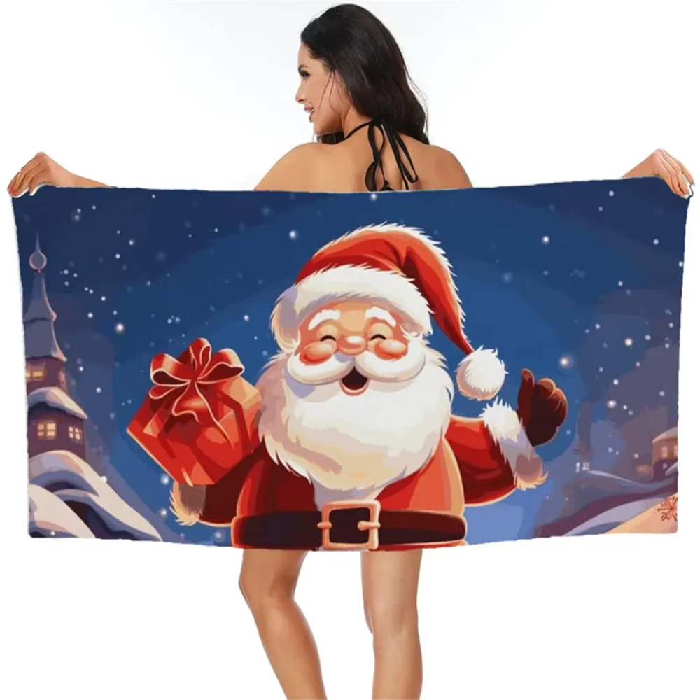 Merry Christmas Colorful Beach Towels Printed Bath Towels Beach Towel Gifts for Girls and Boys Holidays