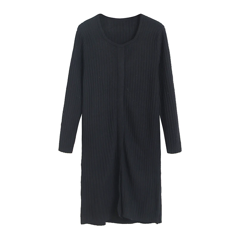 

High Elastici Long Pure Color Sweater Women's Knee-Length Commute Versatile Slimming Sweater Dr Base Skirt