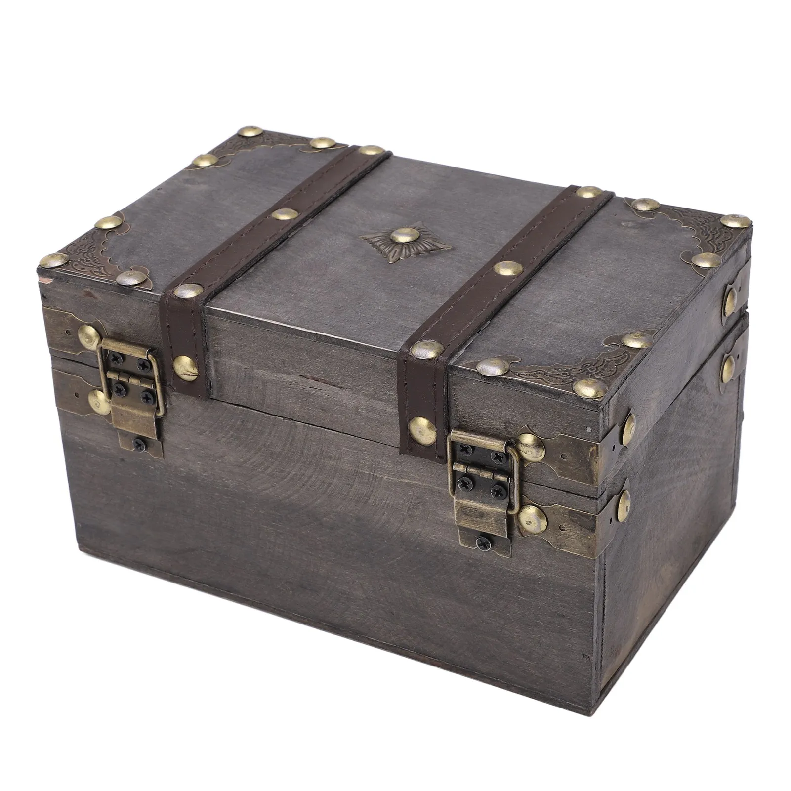 Retro Wooden Treasure Chest Vintage Jewelry Storage Box with Coded Lock for Photography Props Shop Window Decoration