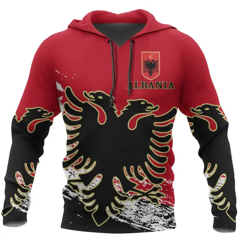 

Albania National Emblem 3D Hoodie Men's Pullover Hoodie 2023 New Albania Flag Printed Sweater Hoodie Harajuku Street Sweatshirt