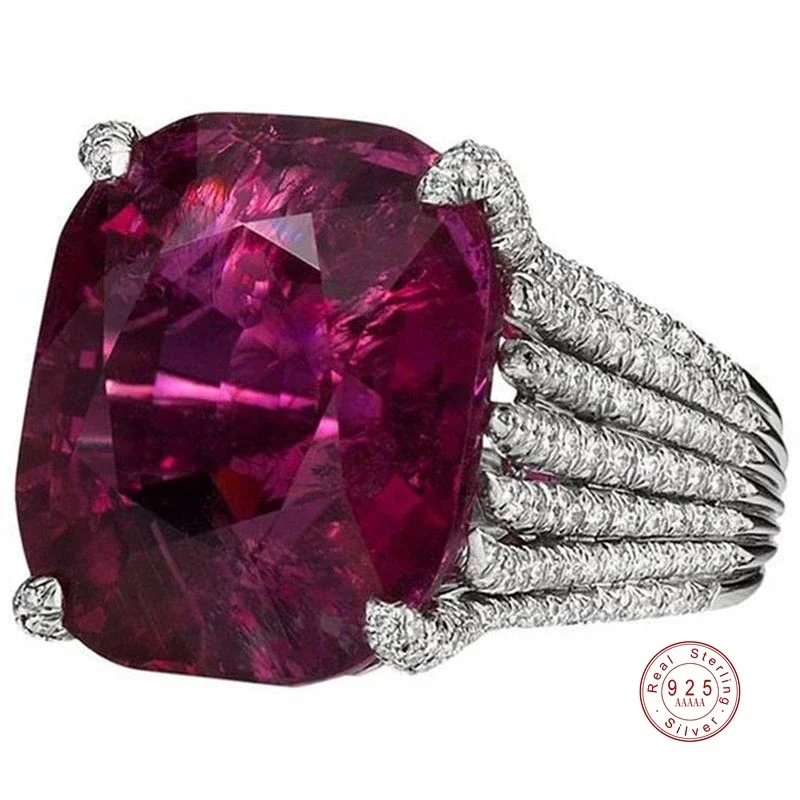 الكلاسيكية الفاخرة ريال الصلبة 925 خاتم فضة 3Ct AAA + الزركون الزفاف الاسترليني خواتم مجوهرات الخطوبة للنساء الفتيات هدية عيد الميلاد