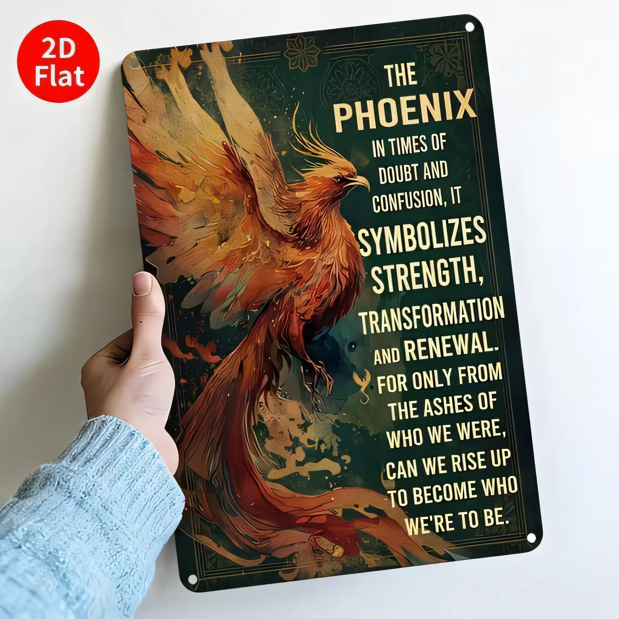 Plaque murale en métal vintage avec citation du Phénix, décoration inspirante rétro pour salon, chambre à coucher, bureau, motif oiseau