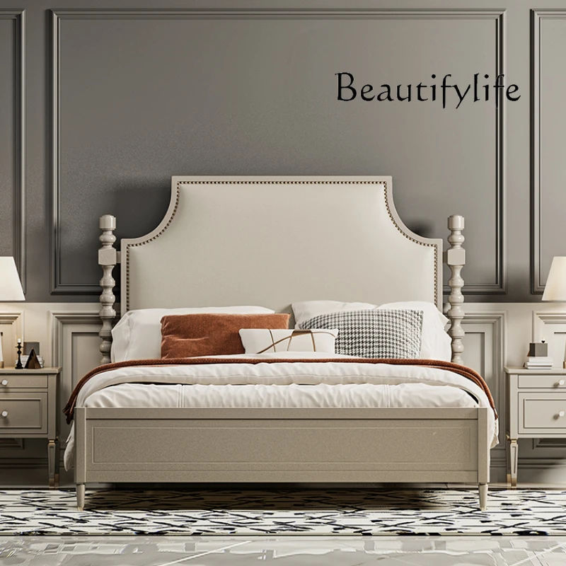 W American Wood Pretty Double Bed House Modern Princess Queen Size Queen Bed Loft Villa Camas De Dormitorio Bedroom Set Furnitur