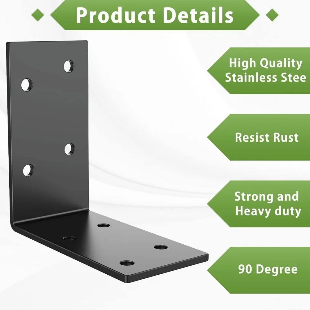 4PCS Heavy Duty L Shape Corner Brace, 90 Degree Angle Bracket, Solid Iron Angle Brackets for Wood Furniture and Shelf Support