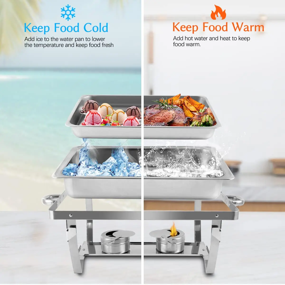 أطباق الغضب للبوفيه 9 لتر حافة لفة مصممة مجموعة بوفيه طبق الغضب مع غطاء عازل للحرارة - شعلات مزدوجة، مقابض حمل #5