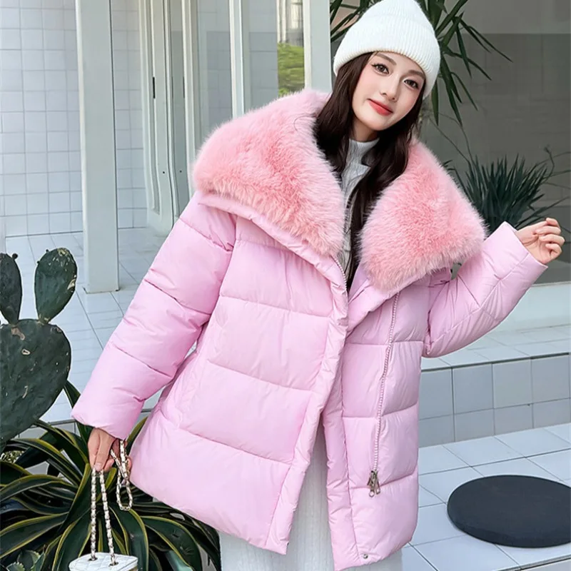 2026 Fashion Parkas Women's Winter Coats Thicken Big Fur-collar Cotton-padded Jacket Warm Loose Outerwear Street Style Overcoat