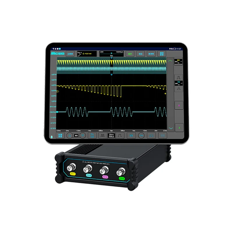 OSCILLOSCOPES MICSIG VTO2004 200 MHz, 4CH, 1GSa/s, 50 MPt, 8 bit, inclusa batteria e decodifica