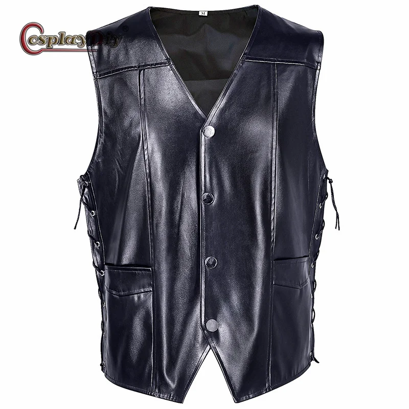 

Daryl Dixon Cosplay Costume Adult Black Leather Vest Motorcycle Jacket Halloween Fancy Party Man's Halloween Vest
