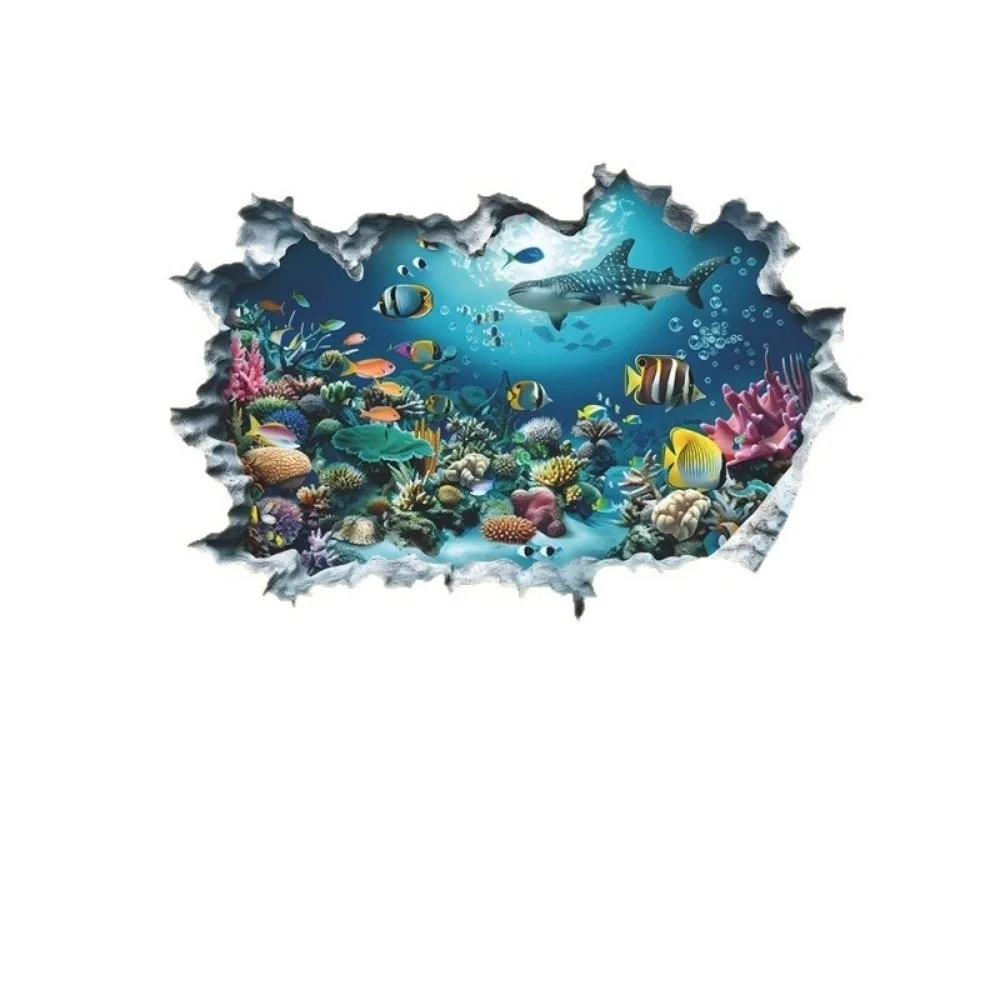 New PVC 3D Shark Wall Decal Self-Adhesive Removable 3D Underwater World Shark Wall Sticker Ocean Wall Sticker Living Room Decor