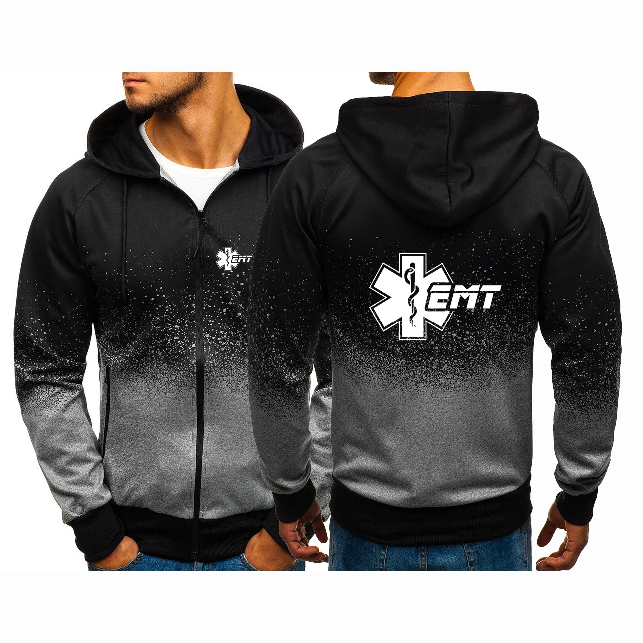 EMT Paramedic Emergency Medical 2023 Men's New Hoodies Casual Gradient Color Cardigan Coat Fashion Sweatshirt Zipper Jackets Top