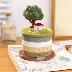 Cute Mini Desktop Organizer Rotatable Perpetual Calendar Ornament Cleaning Stick Storage Music Box Home Decor Birthday Gifts