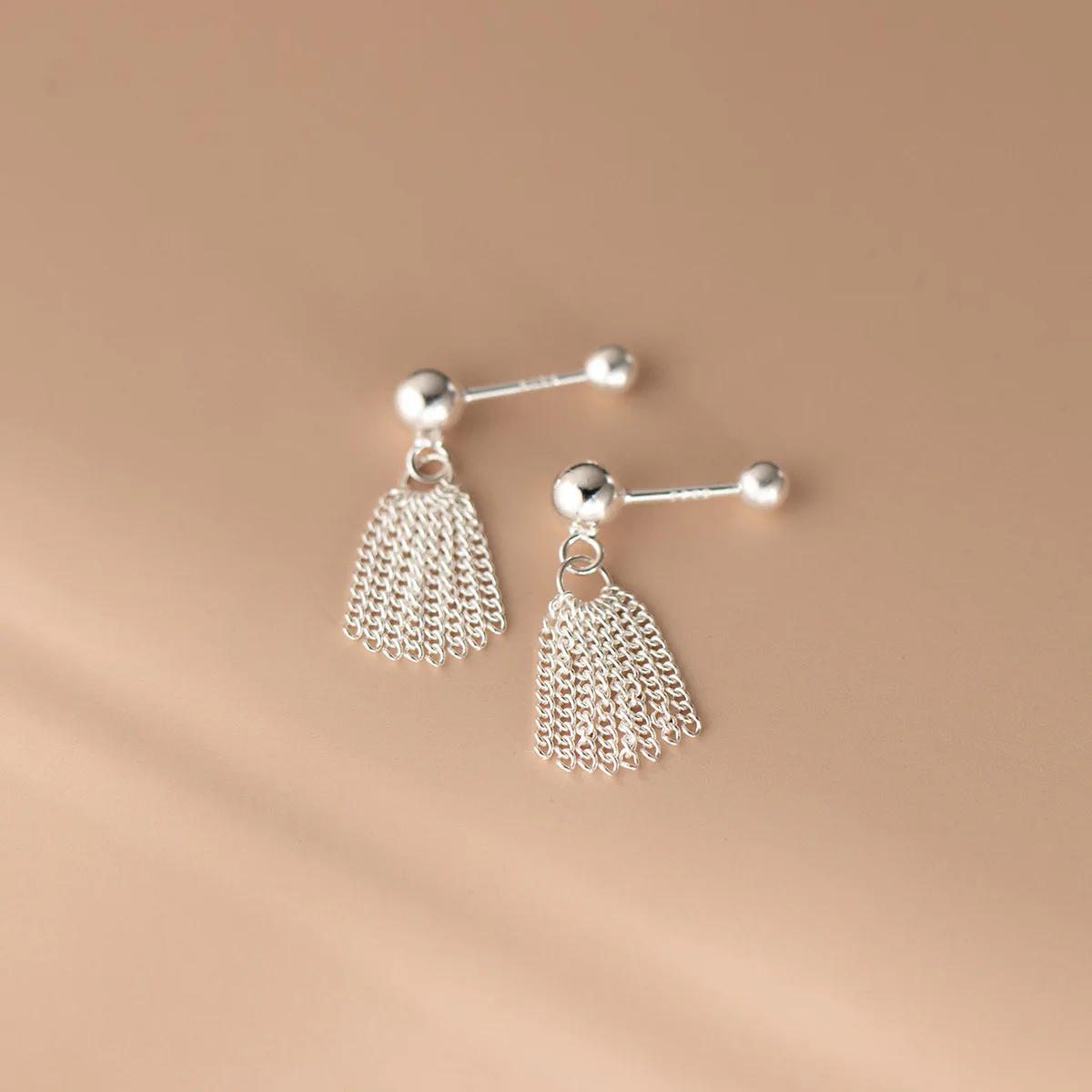 [Cciris.Com] S925 Silver Bead Tassel Thread Earrings Nickel Free Hypoallergenic Minimalist Wholesale Dainty Jewelry for Women
