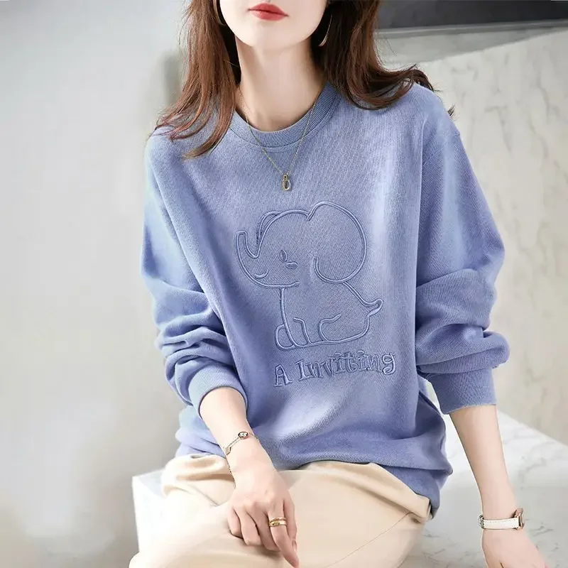 

2023 Autumn and Winter New Round Neck Sweater Embroidered Korean Version Casual Fashion Loose Versatile Leisure Female Tops