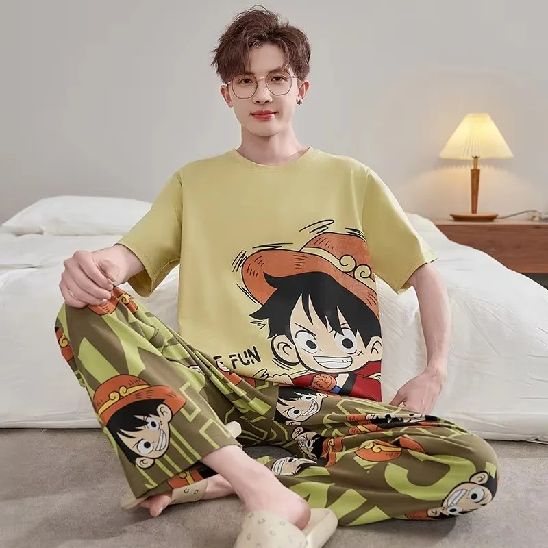 

2026 Summer Sleep with Luffy! One Piece Couple Pajama Set, 3D Printed One Piece Must-have Short Sleeves Pants Shorts for Friends