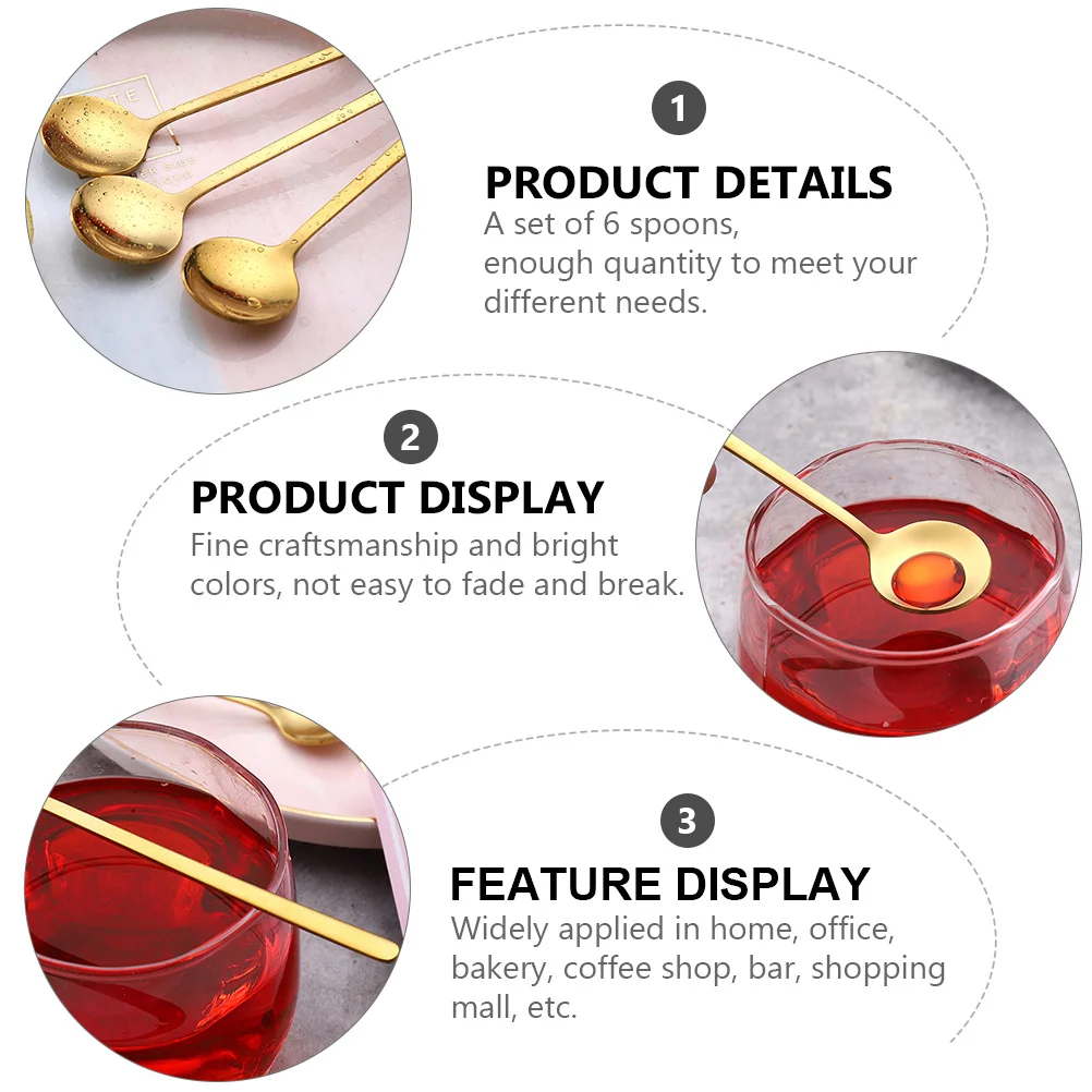 

6pcs Stainless Steel Coffee Spoon Set Small Teaspoon For Tea Espresso Dessert Milk Sugar Ice Cream Seasoning Kitchen Gadget Bar