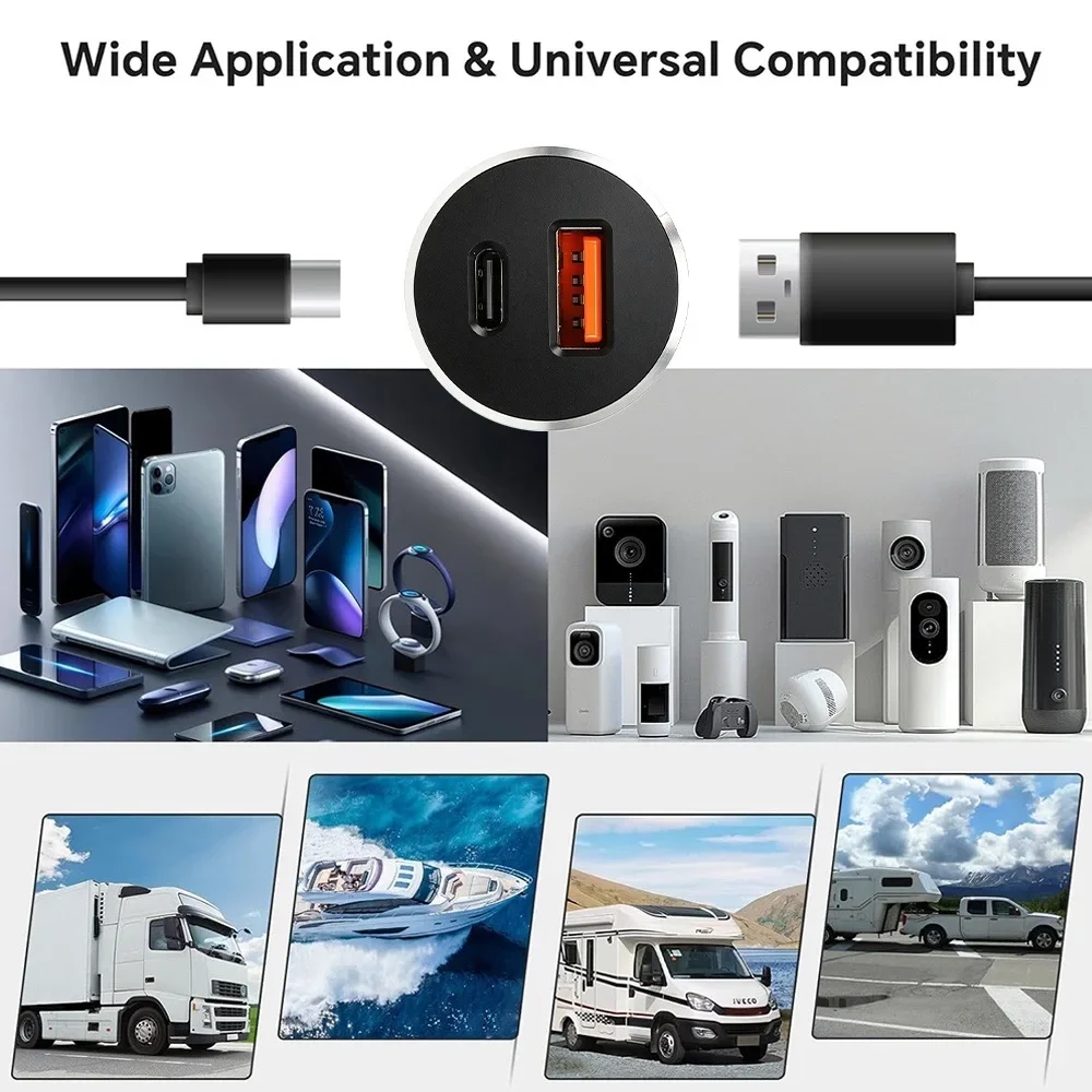 1/2 Stück 12V/24V USB-Steckdose PD Typ-C QC3.0 USB-A Dual-Port Aluminium Schnellladebuchse für Auto, Wohnmobil, Camper, LKW, Boot – Detail 8