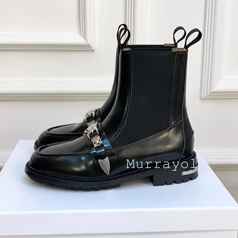 Tessuto elastico in vera pelle Splicing stivaletti donna rivetto Decor cerniera posteriore caviglia Botas autunno inverno Retro Chelsea Boots