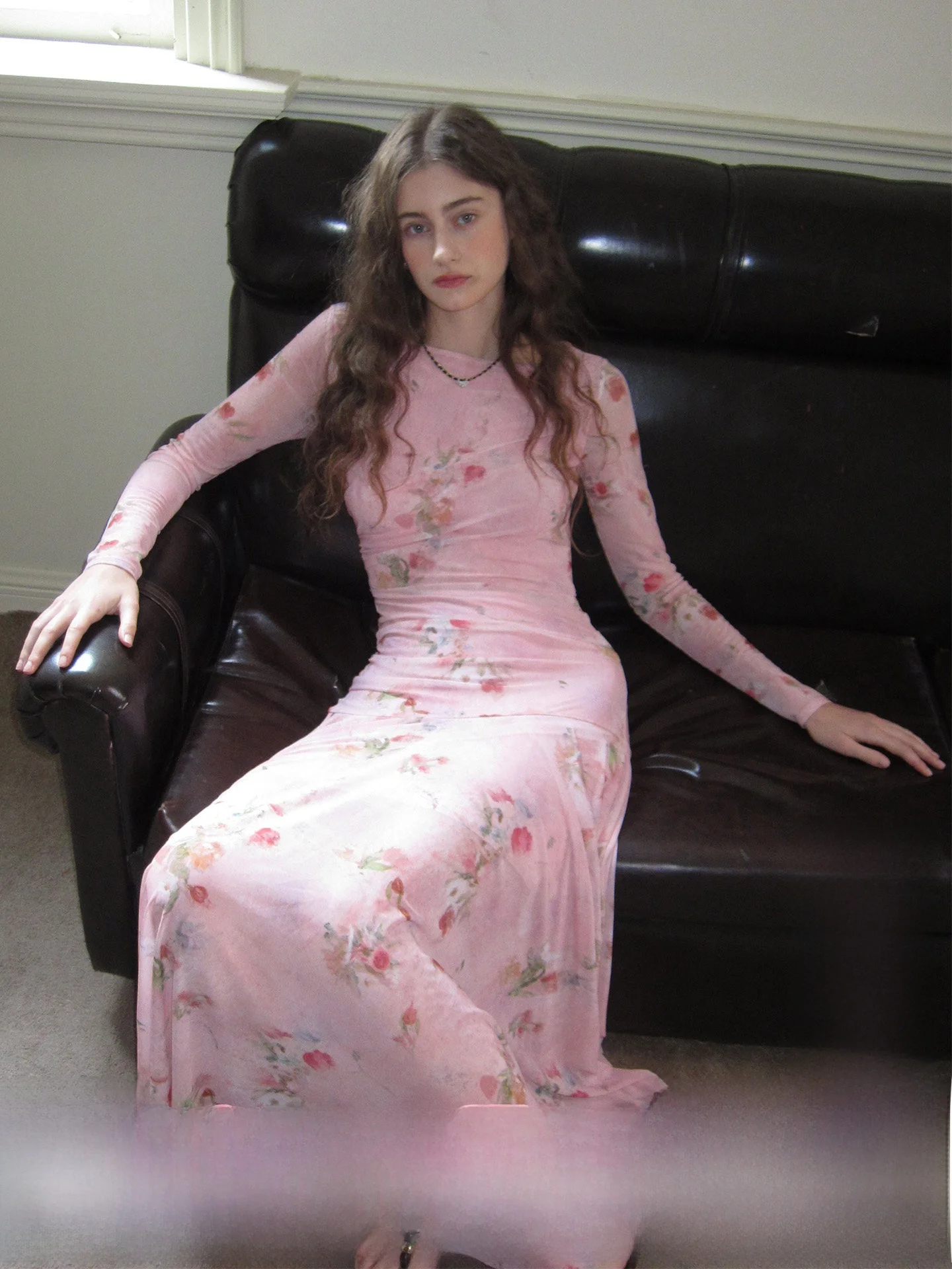 

New Pink Spring Thin Veil Dress Women's Waist Inward Slimming Original Design High-End Feeling Long Dress Casual Style