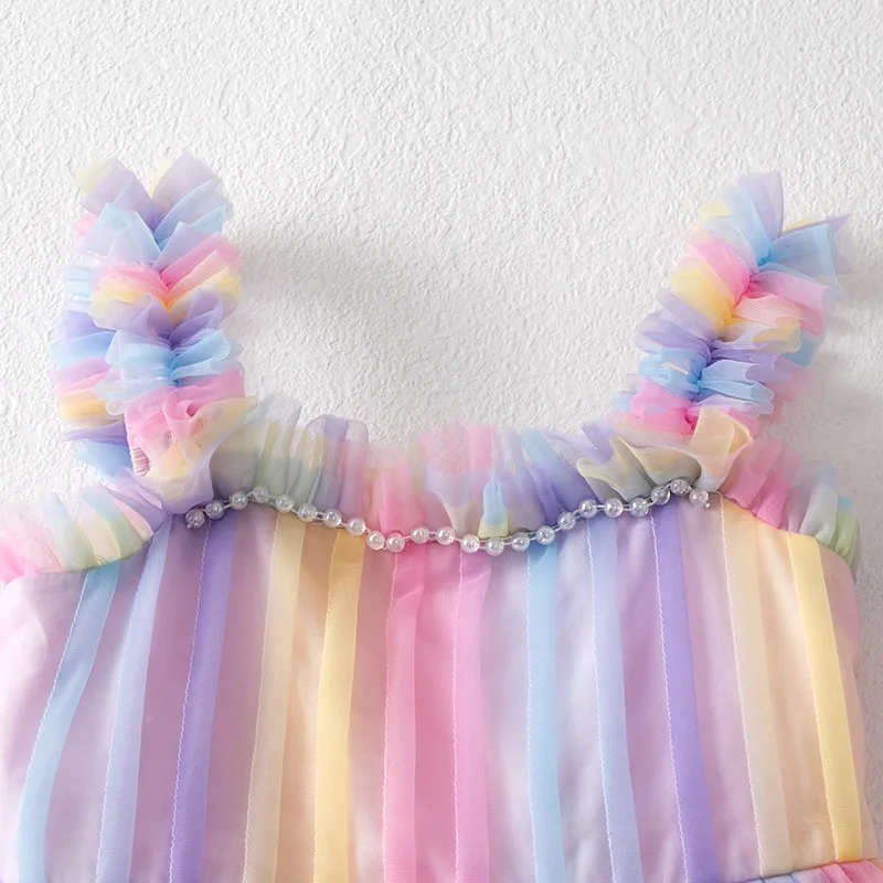 Baby Girls Tutu Dress Sleeveless Strap Rainbow Princess Girls Birthday Party Dress Children Kids Halloween Party Perform Costume