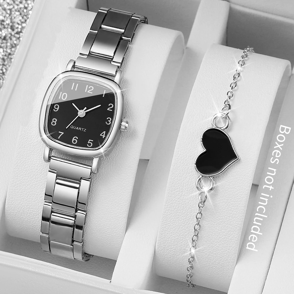 2/4PCS Fashion Square Women Watches Heart Bracelets Set Ladies Quartz Wristwatch Reloj Mujer Girls Clock Gift (Without Box)