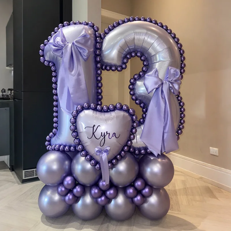 Lila Digitales Säulenballon-Set mit Herzförmigen Aluminiumfolienballons für Geburtstags- und Abschlussfeier-Dekoration