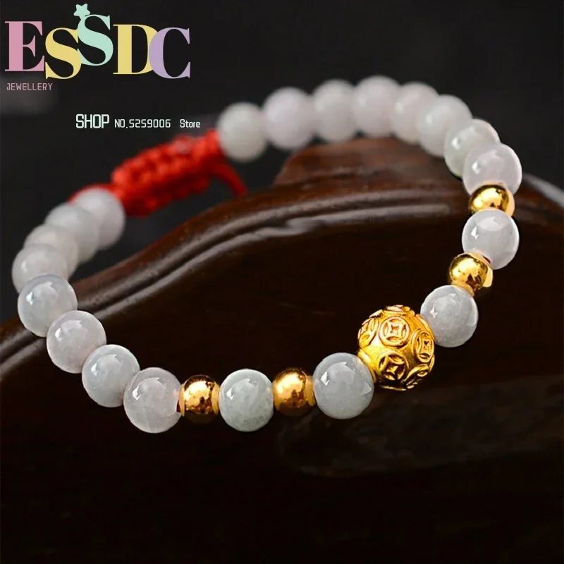 New Natural AAA White Jadeite Beasd 999 Silver Six Words Charm Bracelet Hand Woven Lady's Jewelry Gift Dropshipping