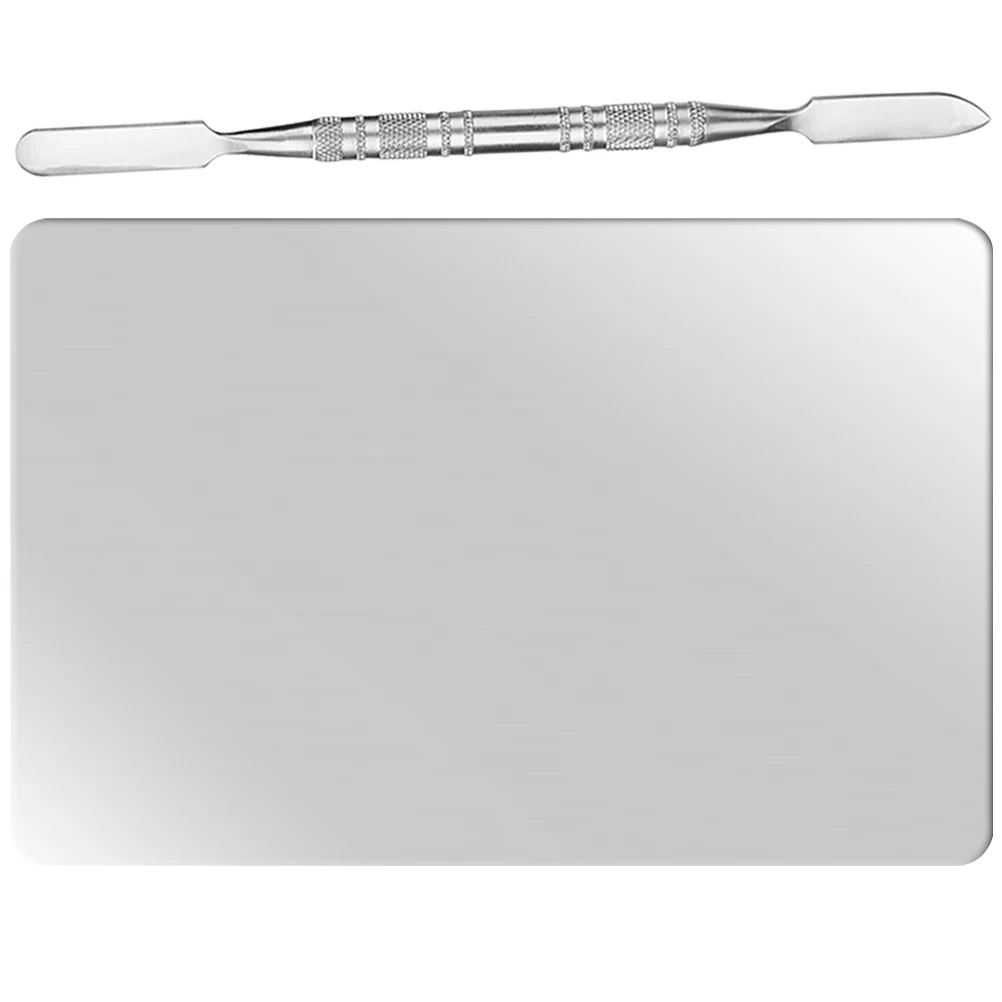 

1 set Stainless Steel Makeup Mixing Palette Set Smooth Flat Easy Clean Foundation Pigment Blending Plate Spatula Tool Compact