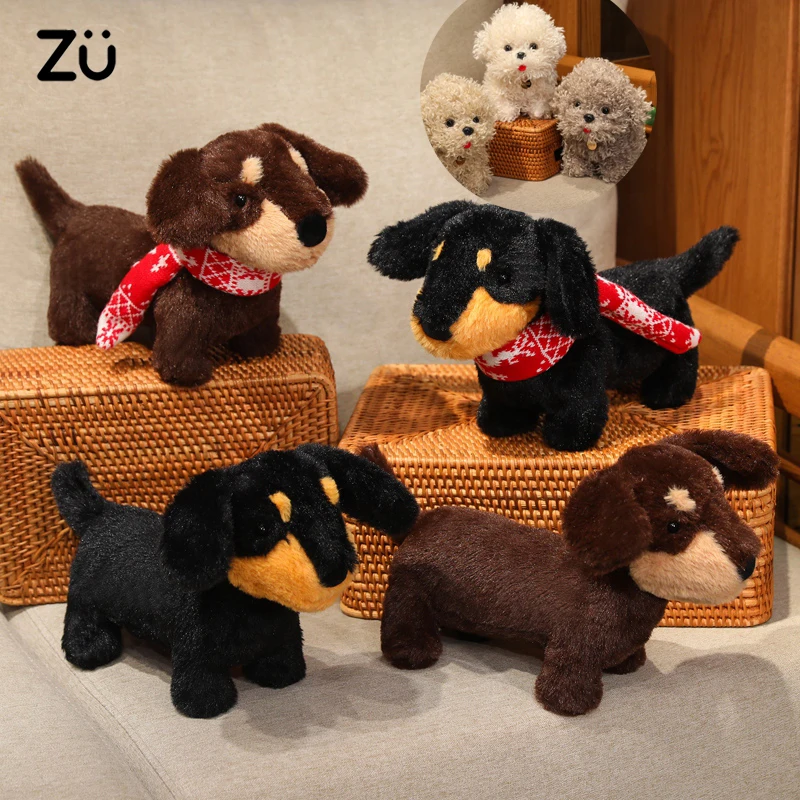 Chien en peluche réaliste kawaii pour animaux de compagnie, jouet en peluche teckel, bichon moelleux, frisé, chien en peluche, beurre doux, saucisse mignonne