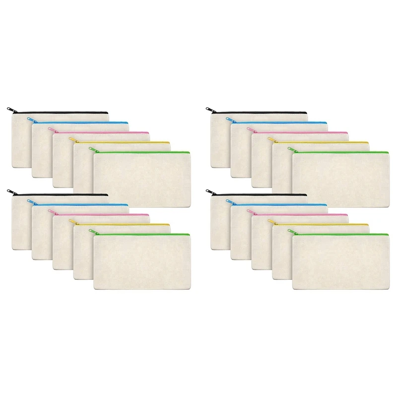 

Hot TTKK 40Pcs Canvas Makeup Bags Canvas Zipper Pouch Bags Pencil Case DIY Craft Bags For Travel DIY Craft School Colorful Zippe