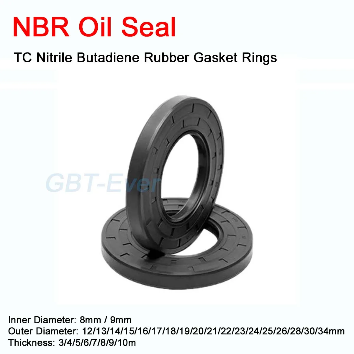 1Pcs NBR Framework Oil Seal ID 8/9mm OD 12-34mm THK 3-10mm TC Nitrile Butadiene Rubber Gasket Rings Cover Double Lip with Spring