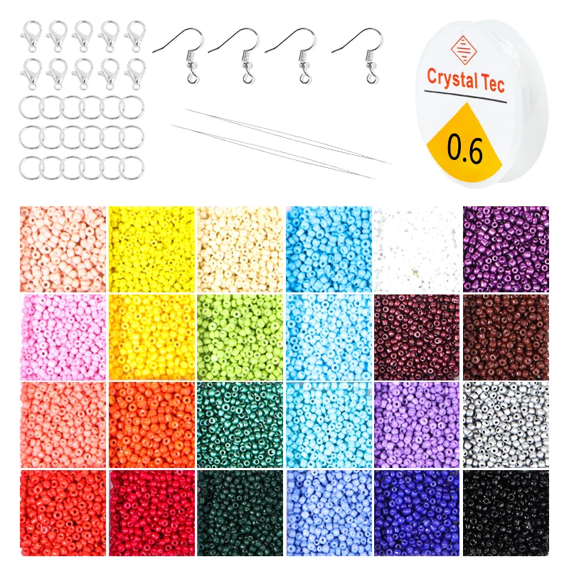 

24grids Rice Bead Set Box 2/3/4mm Acrylic Rice Beads With Jump Rings Spacer Loose Beads For DIY Jewelry Making Earrings Bracelet