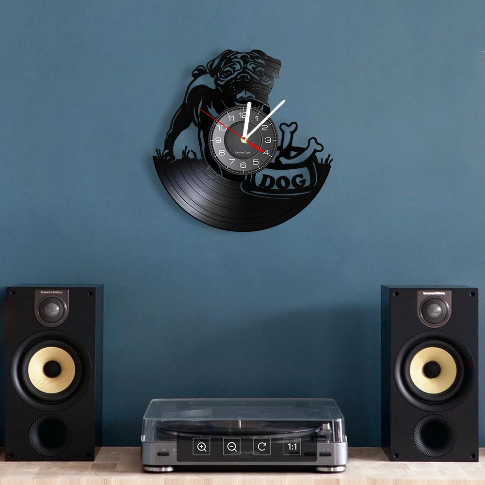 Pug Dog Wall Clock Vintage Puppy Wall Art Kid Room Wall Decor Vinyl Record Clock British Bulldog Clock Dog Breeds Gift Dog Lover