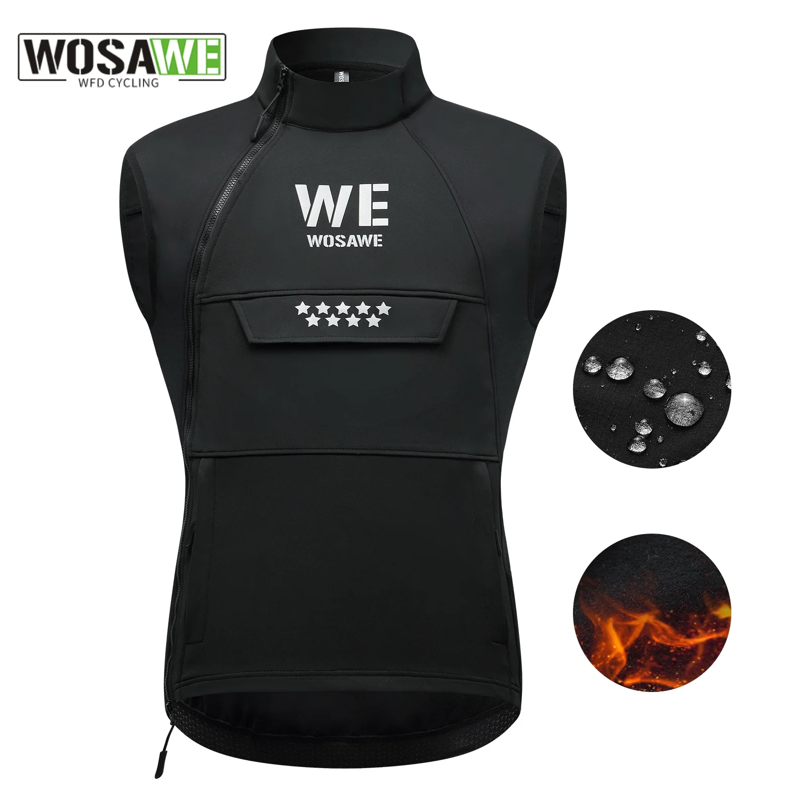 

WOSAWE Men Cycling Gelit Thermal Fleece Bicycle Sleeveless Jacket Women Road Bike Vest Windproof Reflective Cycling Windshield