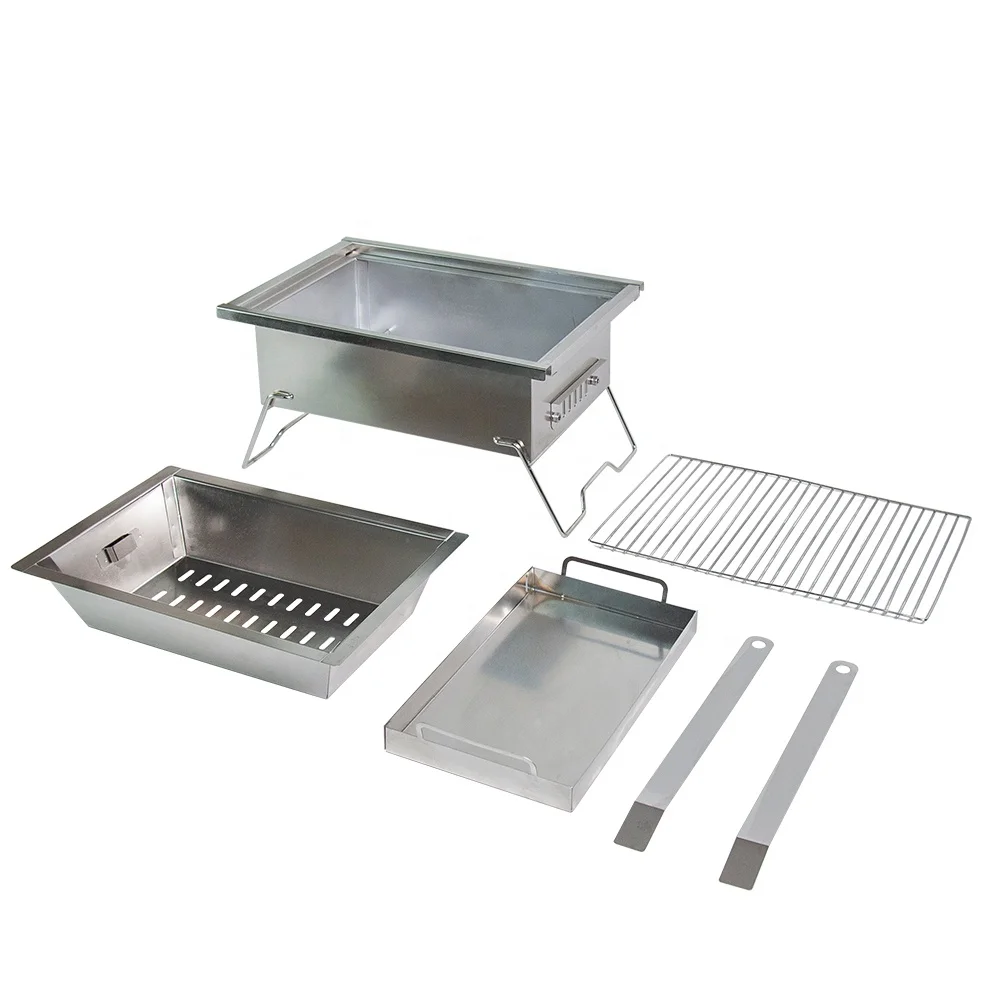 Multifunctional Portable Stainless Steel Charcoal BBQ Grill & Wood Fire Pit Cooking Stove for Camping