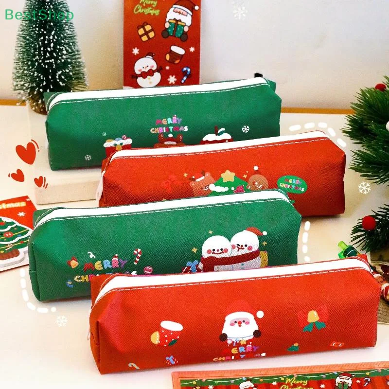 

Cartoon Christmas Pencil Bag Cute Santa Claus Snowman Large Capacity Pencil Bag Student Stationery Storage Bag Prize Gift
