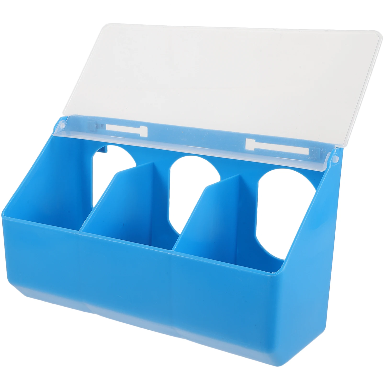 

Pigeon Feed Box 3 Holes Blue Plastic Hanging Container Bird Feeder Wear Resistant Lightweight Parrot Cage Accessories Cockatiel