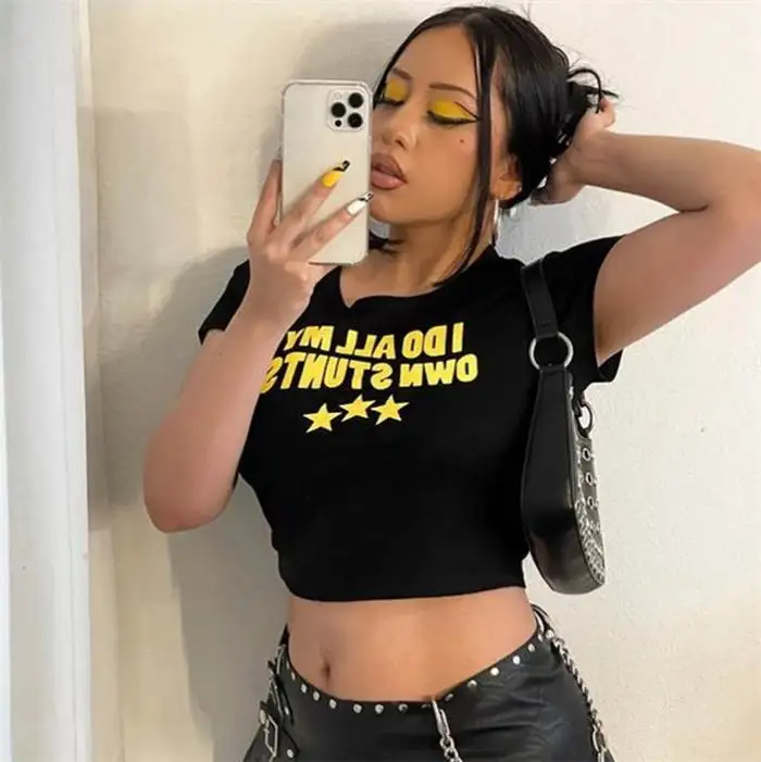 Women's ort Crop Top T-irt Cotton round Ne Printed Street Sle Faionable And Comfortable Casual ort Sve Tee