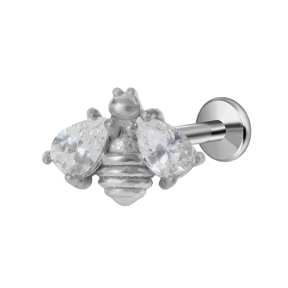 Snake Labret Piercing Bee Internal thread Flat Back Earrings Tragus 316L Stainless steel Ear Studs Body Jewelry