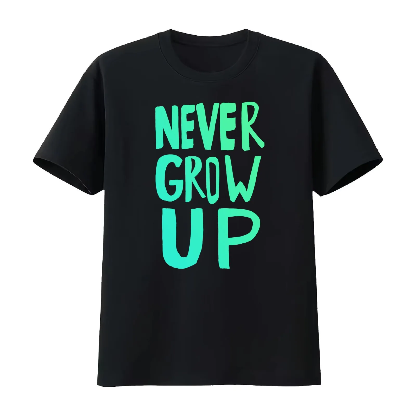 Never Grow Up T-Shirt Summer Casual Cotton Tee Oversized Streetwear Tops Vintage Graphic Print Loose Fit Short Sleeve