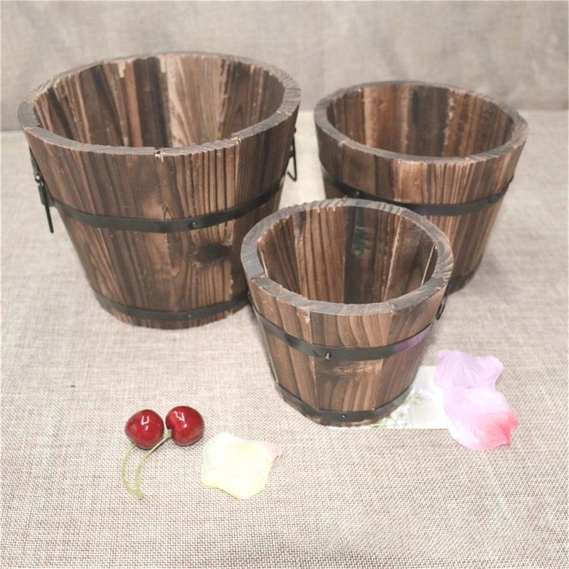 

Barrels Planter Bucket Round Garden Planter Flower Pots for Indoor Outdoor Container Box Farmhouses Home Decorations