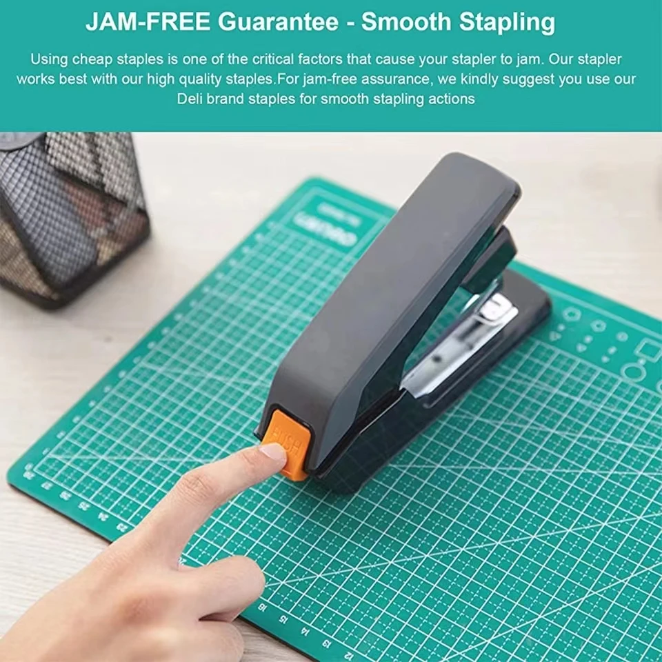 Stapler Desktop tanpa usaha, kapasitas 40-50 lembar, Stapler satu jari, Stapler tugas berat ergonomis mudah dimuat