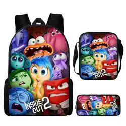 3Pcs Set School Inside Cartoon Out Printing Backpack with Lunch Bags Pencil Case,Kids Bags Custom Large Capacity Backpack 2024