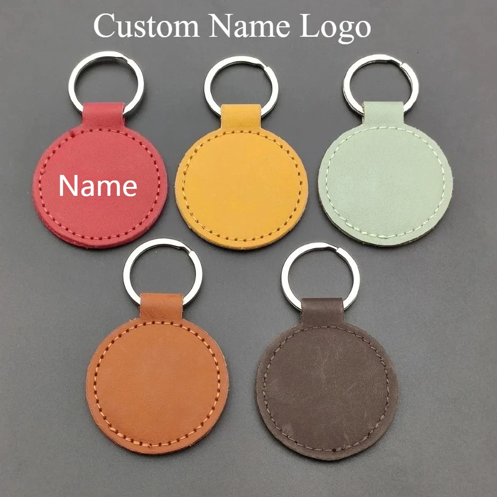 

Fashion Round Leather Pendant Logo Business Gift Cowhide Keychain PU Key Chain Leather Car Key Hanging Gift