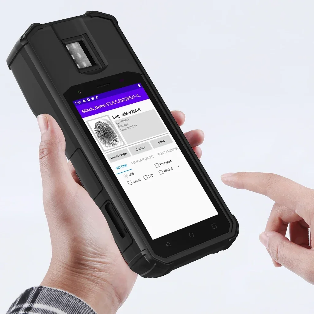 5 นิ้ว Android Digital NFC เครื่องอ่านลายนิ้วมือ Biometric จับอุปกรณ์ Handheld Terminal 4G